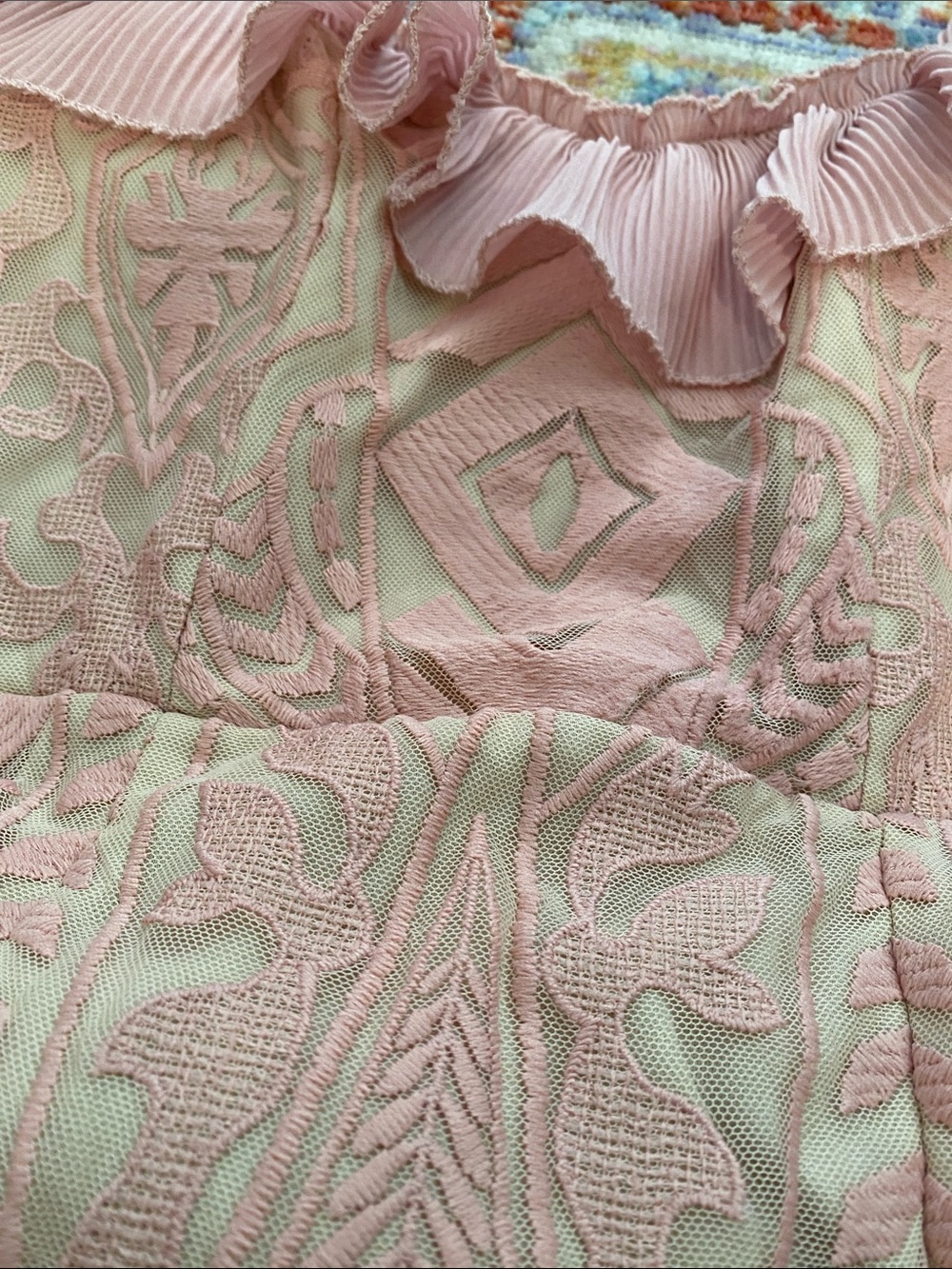 Pink Ruffled Embroidered Mini Dress - Picture 2 of 4